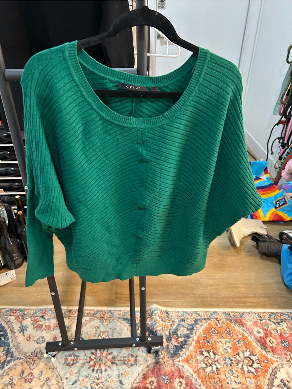 Cyrus Emerald Green Ribbed Short-Sleeve Sweater